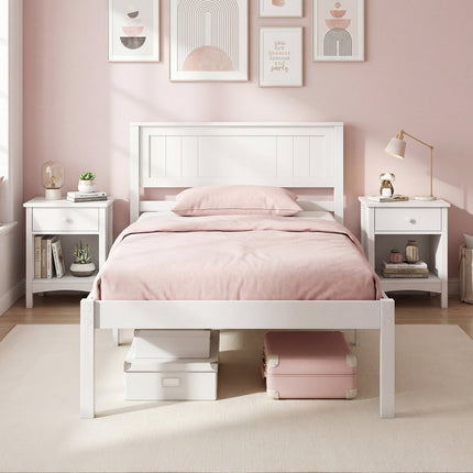 Twin/Full/Queen Size Sturdy Wooden Bed Frame with Headboard and Slat Support