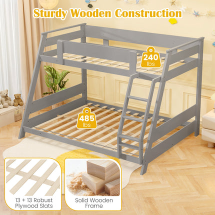 Twin Over Full Low Bunk Bed with Reversible Ladder