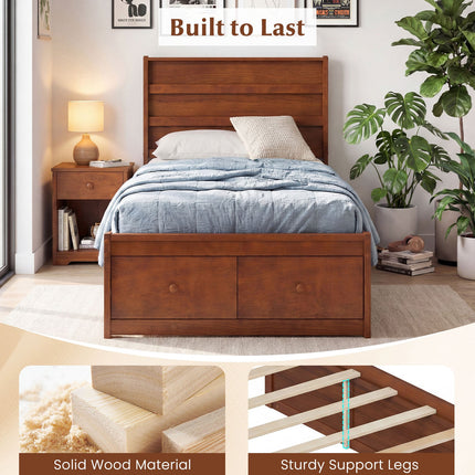 Twin Size Bed Frame with Storage Drawers and Headboard