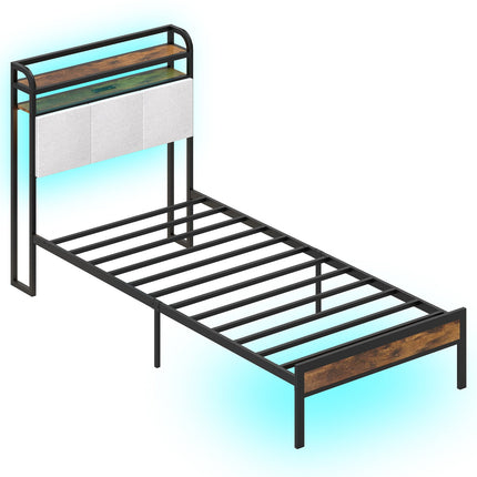 Twin/Full/Queen/King Size Bed Frame with LED Light and Charging Station