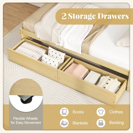 Twin Size Captain Bed with 2 Drawers and Slats Support