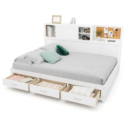 Twin/Full Size Wooden Daybed with 3 Drawers with Storage Shelves