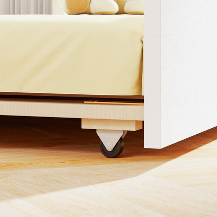 Twin Size House Bed with Trundle Kids Platform Bed with Roof Window-White