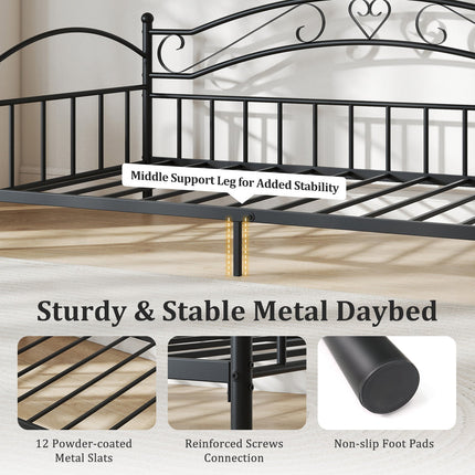 Twin Size Metal Daybed Frame with Headboard for Bedroom