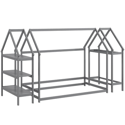 Twin Size Montessori Floor House Bed with Detachable Storage Shelves