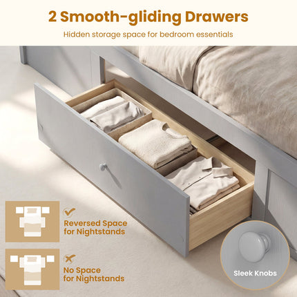 Twin Size Rattan Bed Frame with Storage Drawers