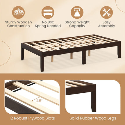 14 Inch Twin Wood Platform Bed Frame with Wooden Slats Support