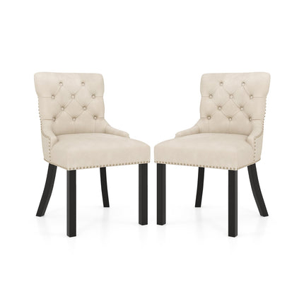 Upholstered Dining Chairs Set of 2 Tufted Wingback Chairs with Rubber Wood Legs
