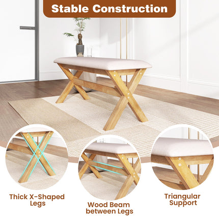Upholstered Entryway Bench Rubber Wood Bench with Thick Padded Seat-Natural