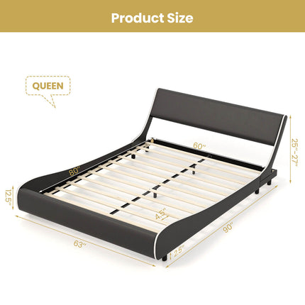 Upholstered Platform Bed Frame Low Profile Faux Leather with Curved Headboard