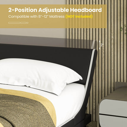 Upholstered Platform Bed Frame Low Profile Faux Leather with Curved Headboard