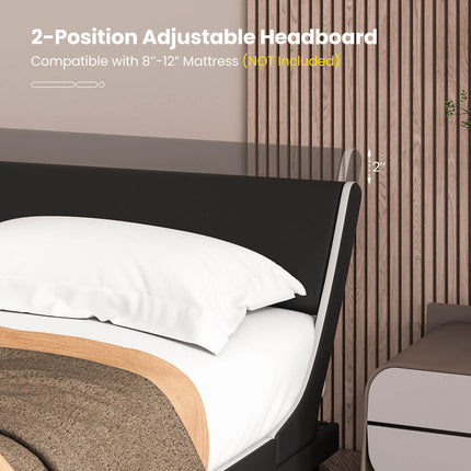 Upholstered Platform Bed Frame Low Profile Faux Leather with Curved Headboard