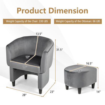 Upholstered Velvet Barrel Chair with Ottoman