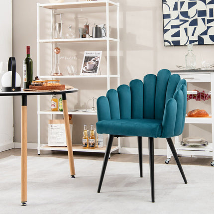 Modern Velvet Dining Chair with Metal Base and Petal Backrest