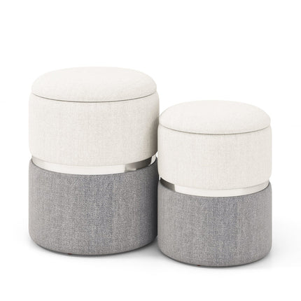 Velvet/Linen Fabric Storage Ottoman Set of 2