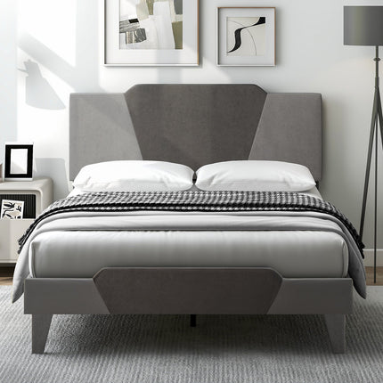 Full/Queen/Twin Velvet Upholstered Bed Frame with High Headboard
