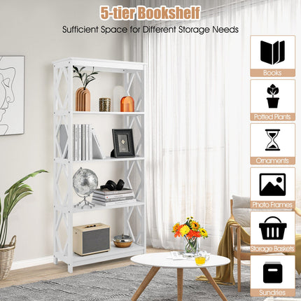 5-Tier Modern Freestanding Bookcase with Open Shelves