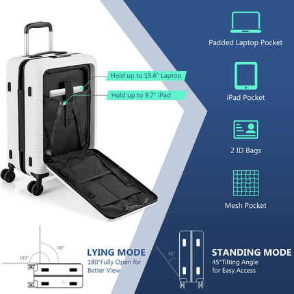 20 Inch Carry-on Luggage PC Hardside Suitcase TSA Lock with Front Pocket and USB Port
