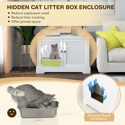 Wooden Cat House with Scratching Pad and Adjustable Divider-White