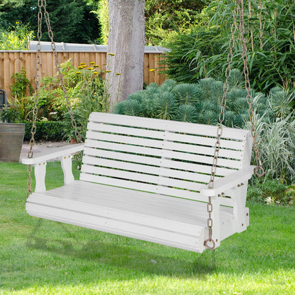 2-Person Wooden Porch Swing with Hanging Chains for Garden Yard