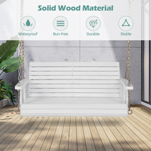 2-Person Wooden Porch Swing with Hanging Chains for Garden Yard