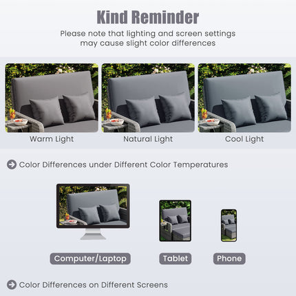 Patio Wicker Loveseat Sofa with Multipurpose Ottoman and Retractable Side Tray