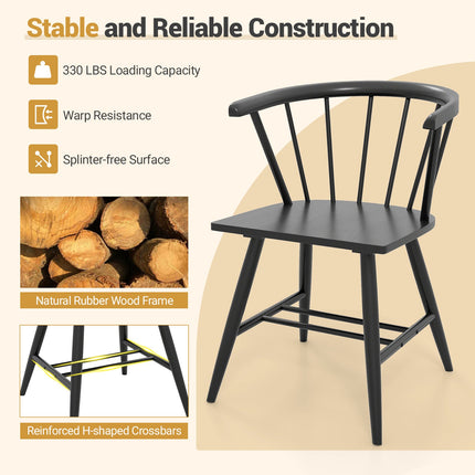 Windsor Dining Chair Set of 4 Mid-Century Modern Black Kitchen Chairs-Black