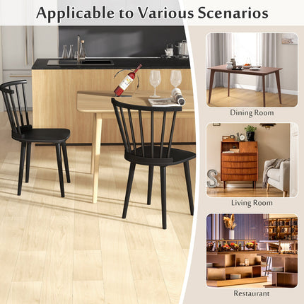 Windsor Dining Chairs Set of 2 Rubber Wood Kitchen Chairs with Spindle Back