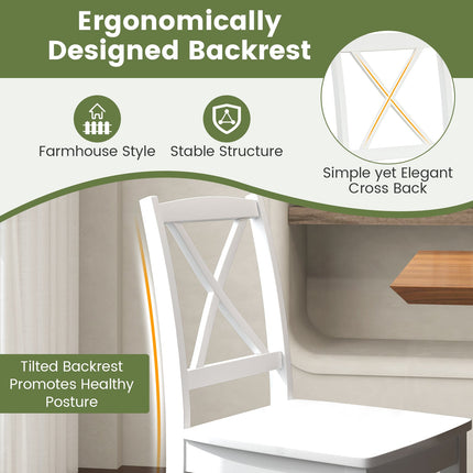 Wood Dining Chair Set of 2 with Rubber Wood Legs and Curved Backrest