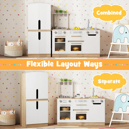 Wooden 2 Piece Kids Kitchen Playset with Fridge and Running Water