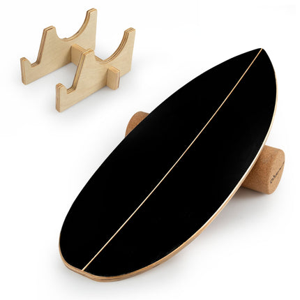 Wooden Balancing Board with Cork Roller and Storage Rack to Exercise