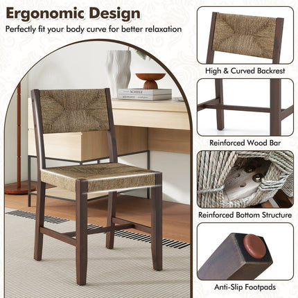 Wooden Dining Chair Set of 2 for Kitchen Dining Room-Brown