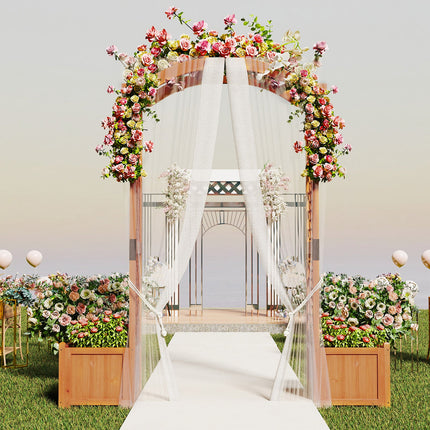 Wooden Garden Arbor with Planter and Trellis for Climbing Plants Decorations