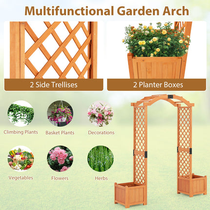 Wooden Garden Arbor with Planter and Trellis for Climbing Plants Decorations
