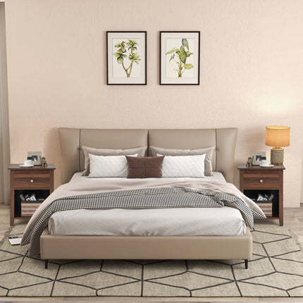 Wooden Nightstand with Slide-out Drawer and Open Shelf