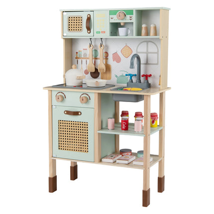 Wooden Play Kitchen for Kids with Lights and Sounds Retro Style With Accessories-Green