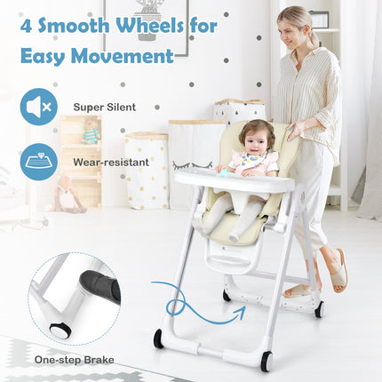 Baby Folding Convertible High Chair with Wheels and Adjustable Height