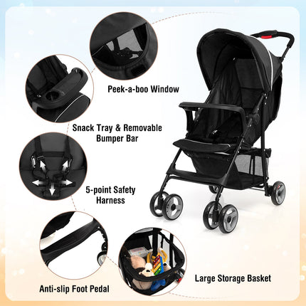 Toddler Travel Stroller for Airplane with Canopy and Adjustable Backrest