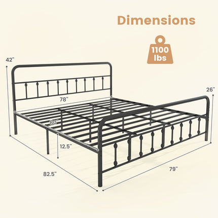 Bed Frame with Headboard and Under Bed Storage Black