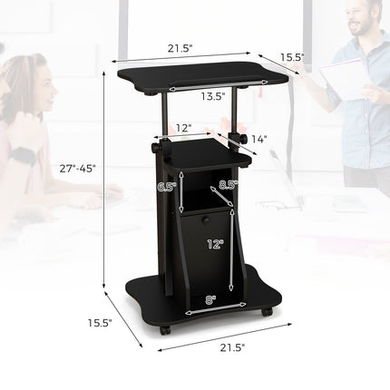 Adjustable Mobile Standing Desk Cart with Tilt Desktop and Cabinet