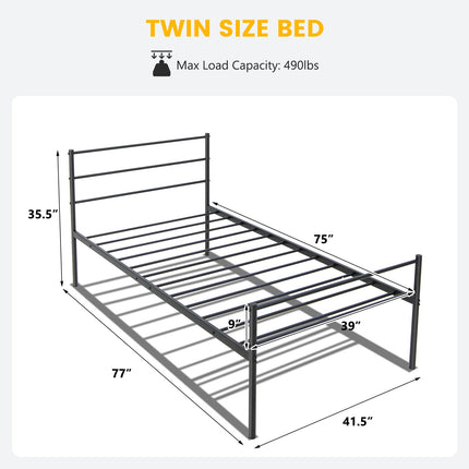Twin Size Metal Bed Frame Platform with Headboard