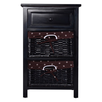 3 Tiers Wooden Storage Nightstand with 2 Baskets and 1 Drawer