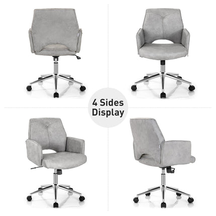 Adjustable Hollow Mid Back Leisure Office Chair with Armrest-Gray
