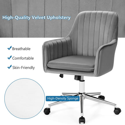 Velvet Accent Office Armchair with Adjustable Swivel and Removable Cushion