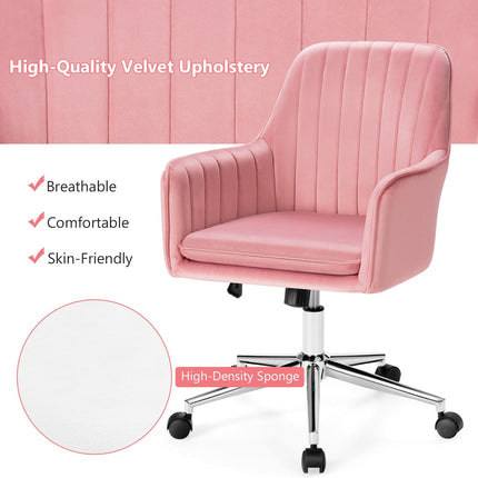 Velvet Accent Office Armchair with Adjustable Swivel and Removable Cushion