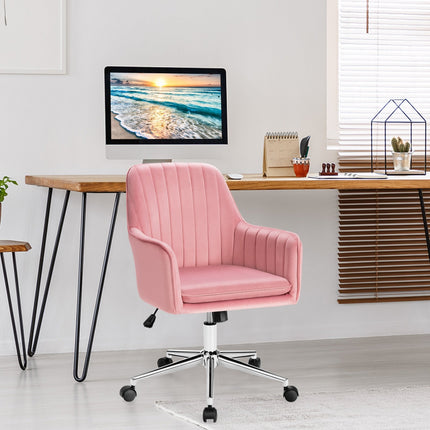 Velvet Accent Office Armchair with Adjustable Swivel and Removable Cushion