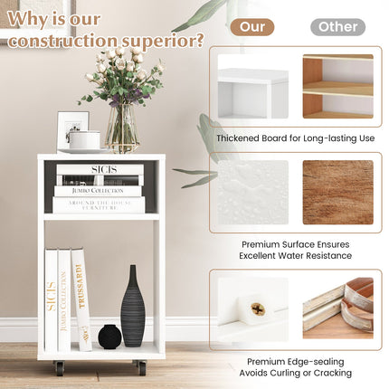 Mobile File Cabinet Wooden Printer Stand Vertical Storage Organizer-White