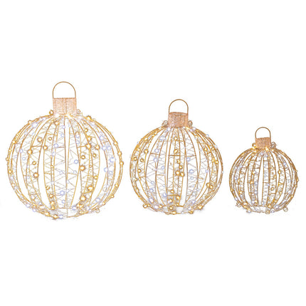 3 Pack Christmas LED Light Balls with Cable Ties and 6 Stakes-Golden