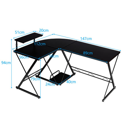L-Shaped Desk Reversible Corner Computer Desk with Movable Shelf and CPU Stand