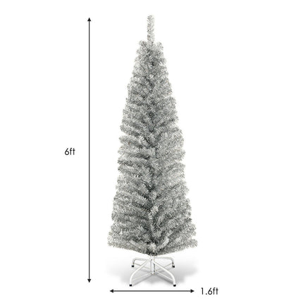 6 Feet Tinsel Tree Unlit Slim Pencil Christmas Tree